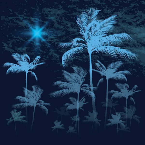 Hemen hemen, vektör çizim palmiye ağaçları ile tropikal arka plan — Stok Vektör
