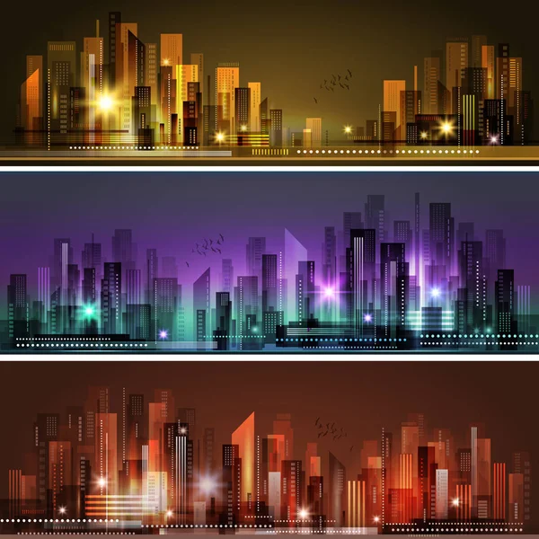 Skyline della città notturna, illustrazione vettoriale — Vettoriale Stock