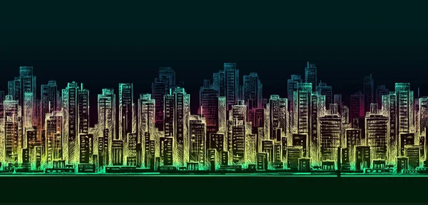 Fondo nocturno de la ciudad. Vector dibujado a mano — Archivo Imágenes Vectoriales