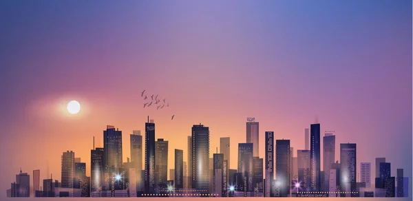 Urban night city skyline in moonlight or sunset — Stock Photo, Image