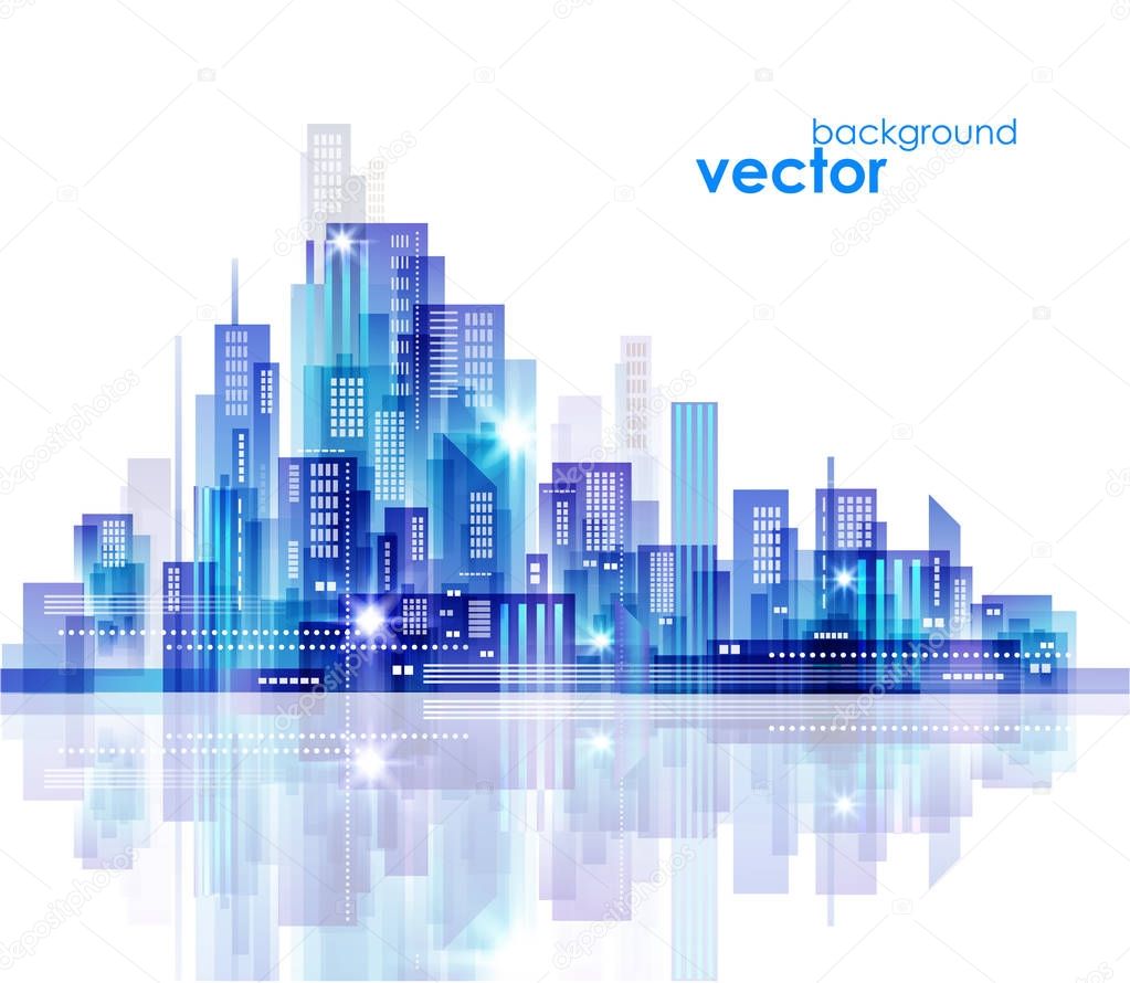 Night city skyline, vector illustration