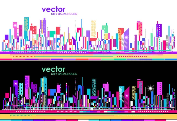 Futurista cidade skylines no dia e na noite — Vetor de Stock