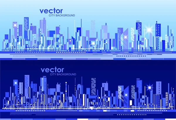 Futurista cidade skylines no dia e na noite — Vetor de Stock