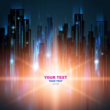 Işıklı gece şehir manzarası, vektör çizim