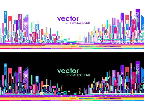 Futuristic City skylines at day and night — Stock Vector