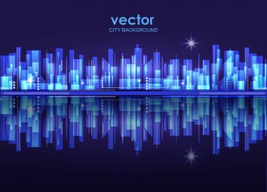 Işıklı gece şehir manzarası, vektör çizim