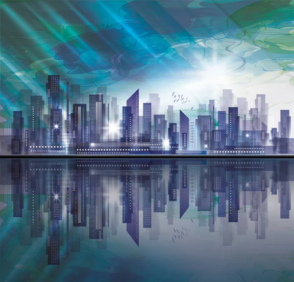 De skyline van de stad van de nacht, vectorillustratie — Stockvector