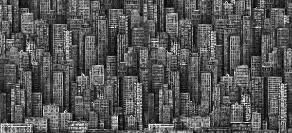 Hand drawn background with big city. Illustration with architecture, skyscrapers, megapolis, buildings, downtown. — Stock Photo, Image