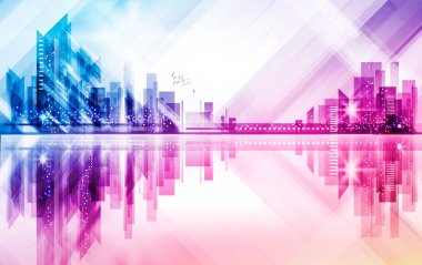 Günbatımı, şehir manzarası siluet. vektör çizim