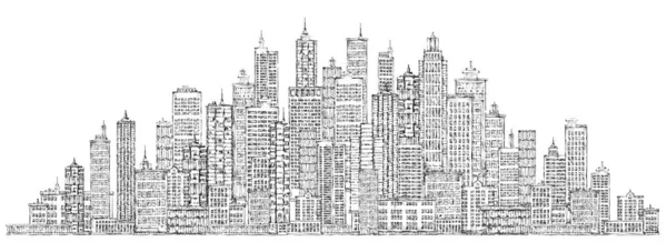 Ciudad moderna horizonte, ilustración vectorial dibujado a mano muy detallada — Vector de stock