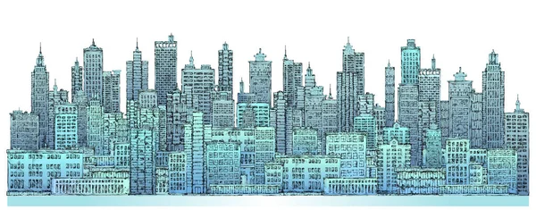 Modern City skyline, mycket detaljerad handritad vektor illustration — Stock vektor