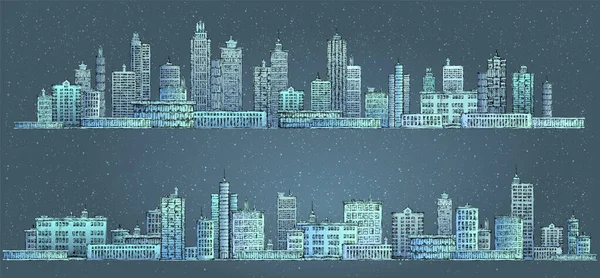Nowoczesne miasto panorama, bardzo szczegółowy ręcznie rysowane wektor ilustracji — Wektor stockowy
