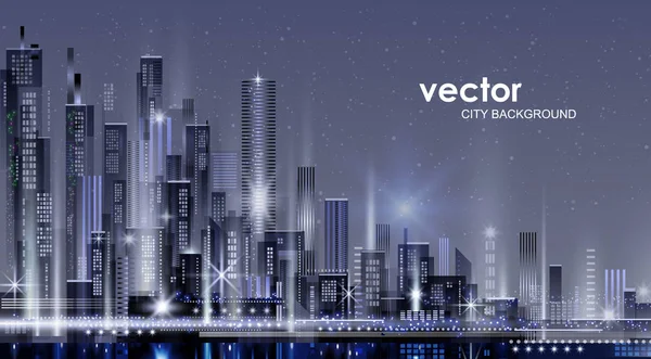 Vektorové ilustrace noční město s neonová záře a ostré barvy. — Stockový vektor