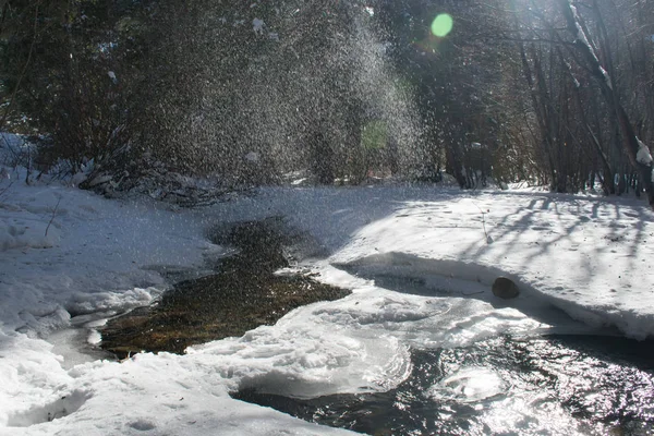 Mountain River i vintern med snö Denver Colorado — Stockfoto