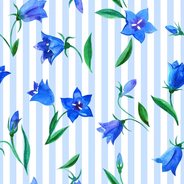 Bluebells Λουλούδια Αδιάλειπτη Μοτίβο Ριγέ Φόντο Ακουαρέλα Εικονογράφηση Φόντο Για — Φωτογραφία Αρχείου