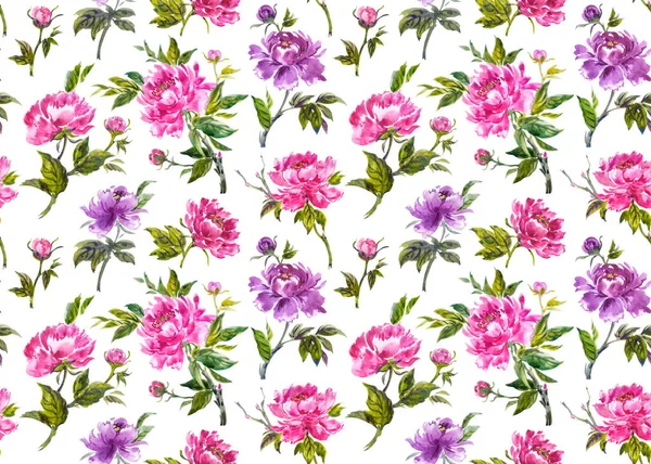Peonies seamless pattern on a white background in Chinese, Japanese, Korean style, floral print for fabric and other designs.