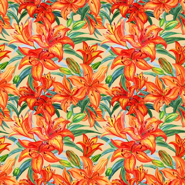 Motif Sans Couture Lis Orange Illustration Aquarelle Impression Florale Pour — Photo