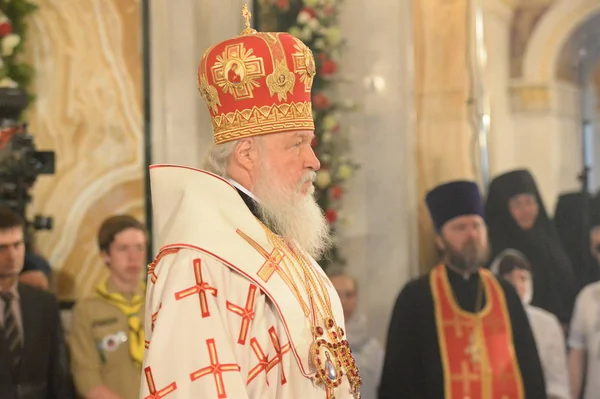 UFA, RUSSIA - JULY 05, 2016: Kirill, Patriarch of Moscow and All Russia. Liturgy at the Cathedral of the city of Ufa — Stock Photo, Image