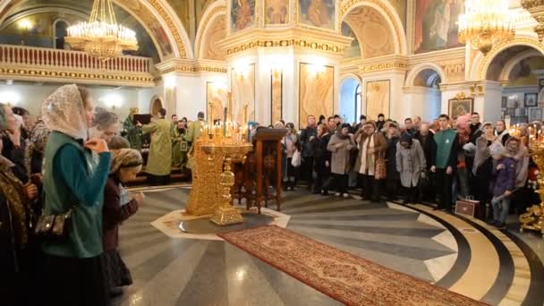 UFA, RUSSIE - 9 AVRIL 2017 : Cathédrale d'Oufa. Dimanche des Rameaux, fête orthodoxe, entrée de Jésus à Jérusalem — Video