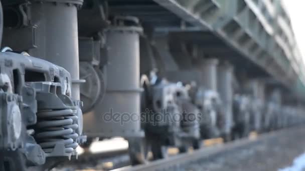 Primo Piano Una Coppia Ruote Carrello Ruote Treno Ferroviario Merci — Video Stock