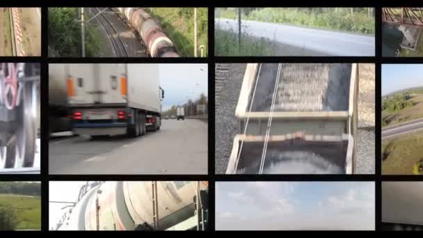 Branschen Last Transport Flera Skärmar Väg Järnväg Kol Last Bensin — Stockvideo