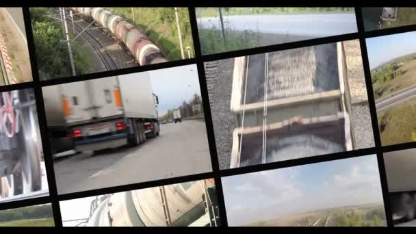 Indústria Transporte Carga Multi Ecrã Estrada Ferrovia Carvão Carga Gasolina — Vídeo de Stock