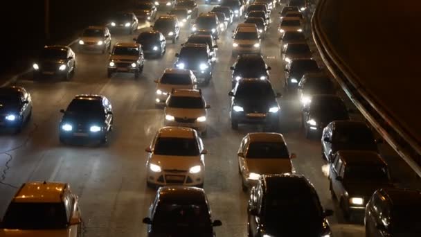 Ufa Februar Stau Auf Der Autobahn Abend Nacht Scheinwerfer Februar — Stockvideo