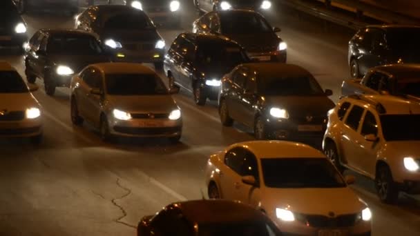 Ufa Feb Car Traffic Jam Highway Evening Night Headlight February — Stock Video