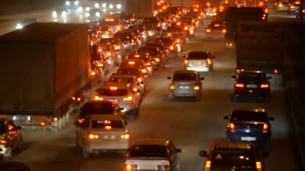 Ufa Février Embouteillage Sur Autoroute Soirée Nuit Phare Février 2018 — Video