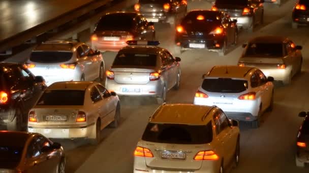 Ufa Février Embouteillage Sur Autoroute Soirée Nuit Phare Février 2018 — Video