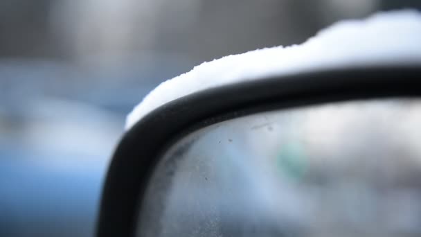 Nacht Auto Verkeer Snelweg Stad Door Buitenspiegel Winter — Stockvideo