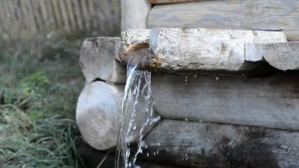 Quellwasser Holzbrunnen Quelle Klares Wasser — Stockvideo