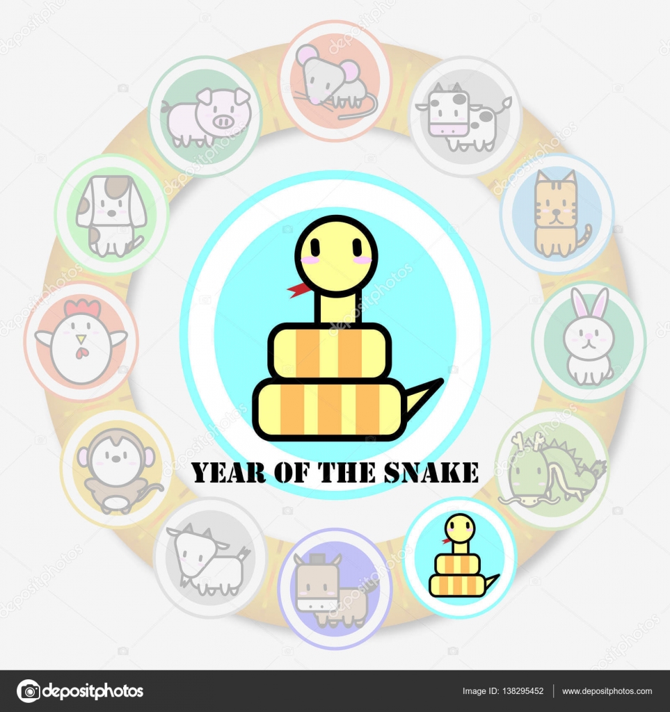Year Of The Snake With Circle Animal Sign Of Chinese Zodiac