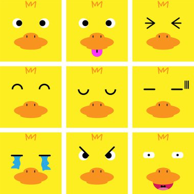 Sarı ördek vektör ile izole kare duygu yüzü