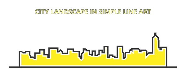흰색 배경에서 벡터 일러스트 레이 션에 노란 색깔을 가진 도시 풍경의 간단한 라인 — 스톡 벡터