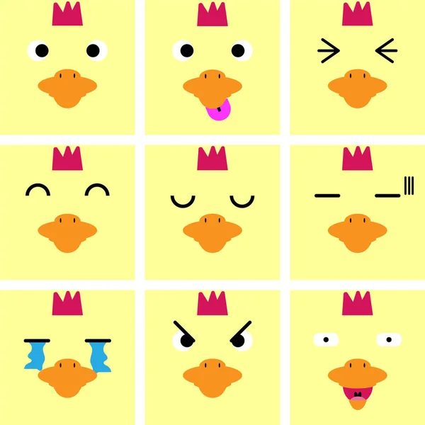 Cara de emoción cuadrada del vector de gallina amarilla con aislado — Vector de stock