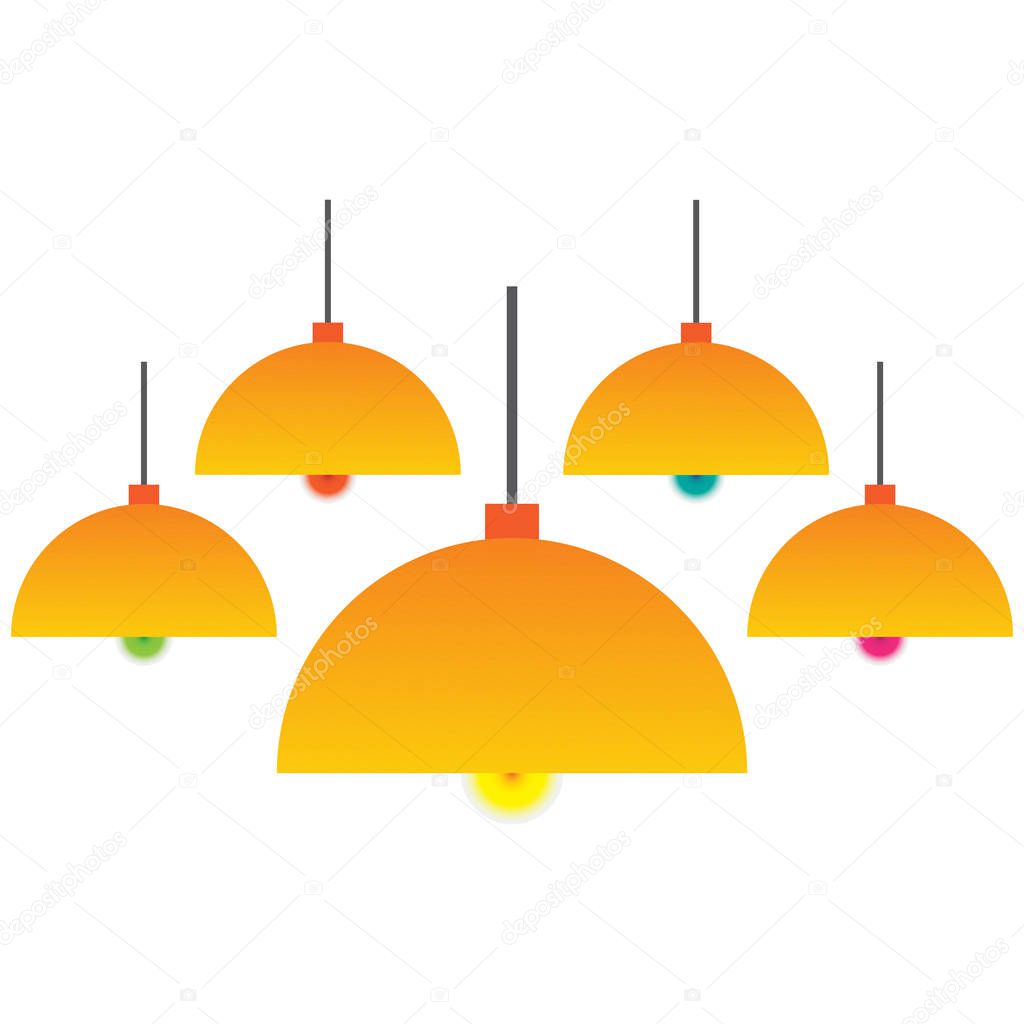 Colorful hanging lamp and bulbs isolated vector