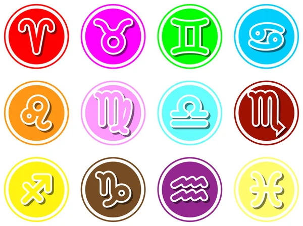 Coloridos doce signos del zodiaco vector icono aislado sobre fondo blanco — Vector de stock