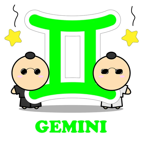 Desenhos animados Gemini com grande signo do zodíaco vetor ícone isolado no fundo branco — Vetor de Stock