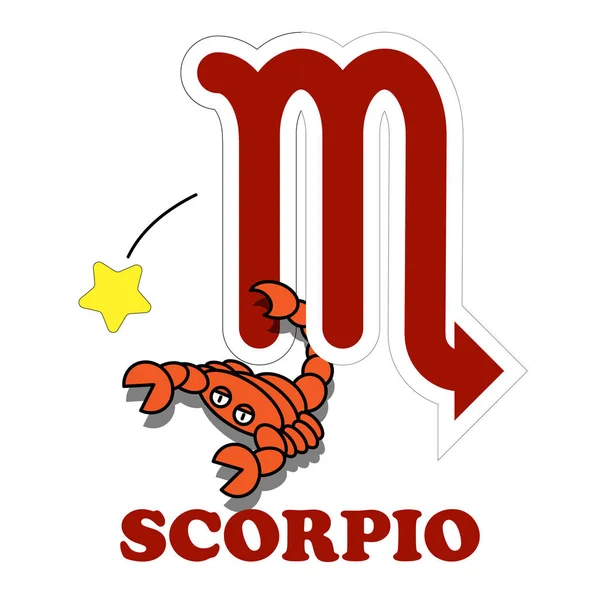Scorpione cartone animato con Big Zodiac segno icona vettore isolato su sfondo bianco — Vettoriale Stock