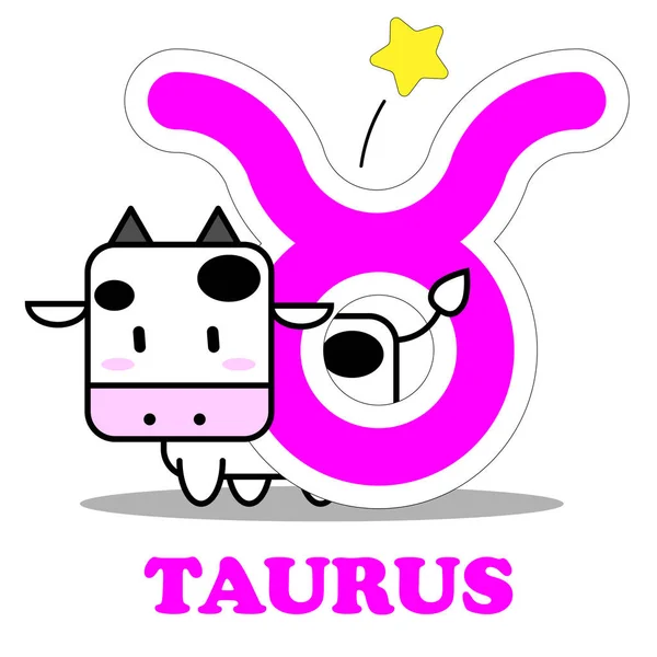 Desenhos animados Taurus com grande signo do zodíaco vetor ícone isolado no fundo branco — Vetor de Stock