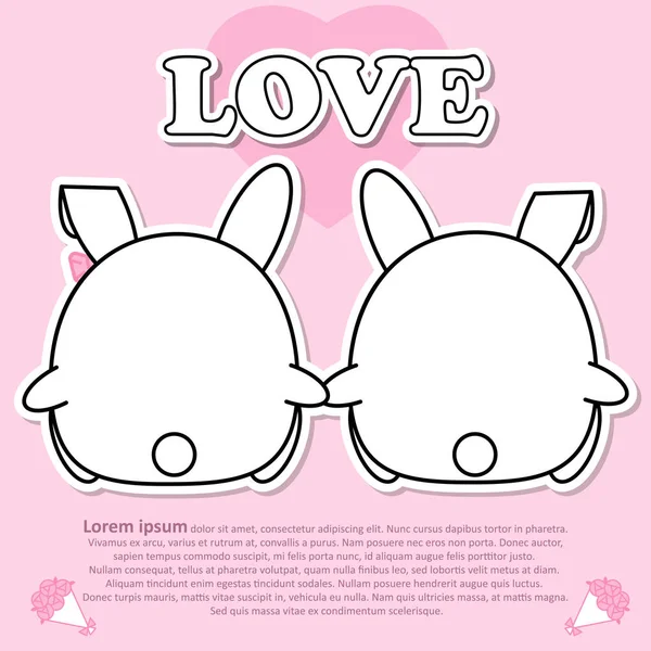 Vue de dos de beau couple mignon lapin tenir les mains ensemble dans Valentine et papier découpe autocollant concept — Image vectorielle