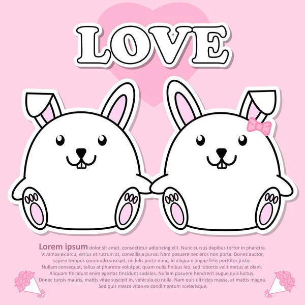 Charmant couple lapin mignon tenir la main ensemble dans Valentine et papier découpe autocollant concept — Image vectorielle
