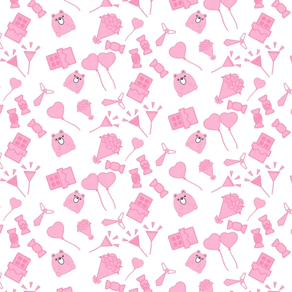 Pink Valentine gift pattern on white background — Stock Vector