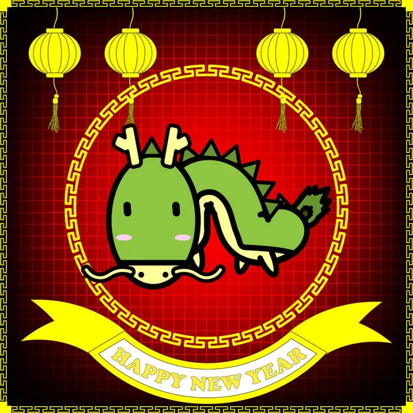 Bonne année de Dragon année sur fond de grille rouge — Image vectorielle