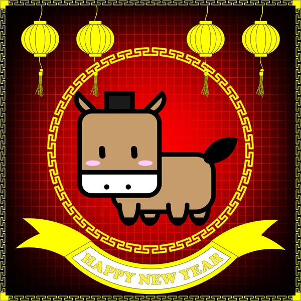 Ευτυχισμένο το νέο έτος του αλόγου έτους σε φόντο κόκκινο πλέγμα — Διανυσματικό Αρχείο