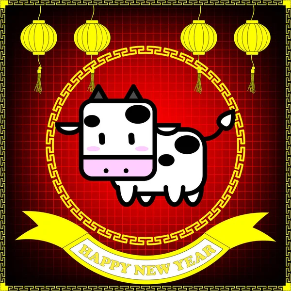 Happy new year of Ox year on red grid background — Stock Vector