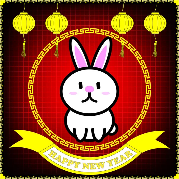 Happy new year of Rabbit year on red grid background — Stock Vector