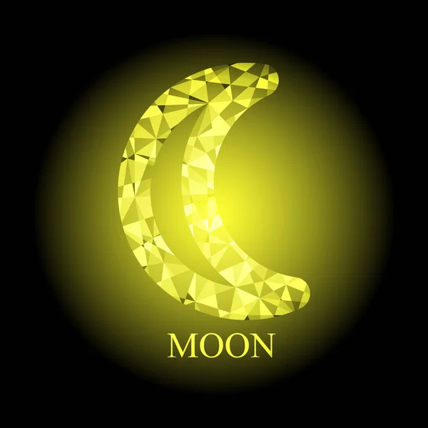 Poligonal ay simge astronomi işareti sembol vektör çizim siyah zemin üzerine sarı — Stok Vektör