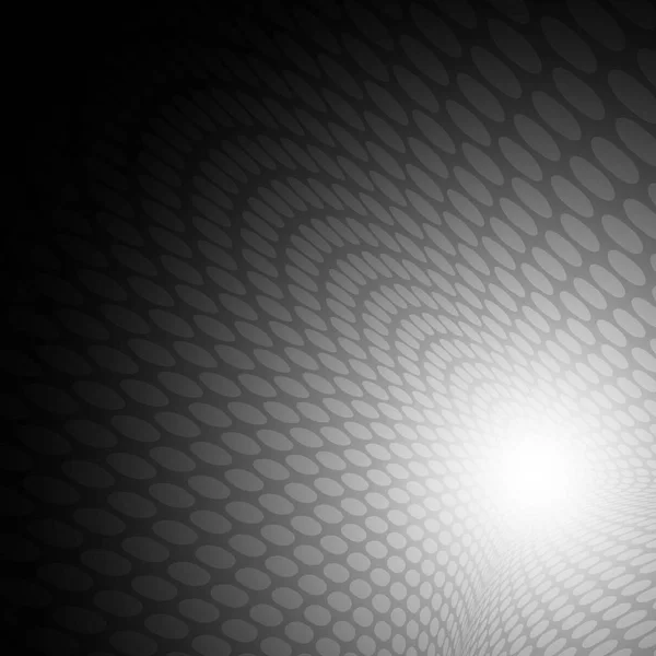 Bianco puntini cerchio onda modello su sfondo nero per concetto di sfondo astratto — Vettoriale Stock